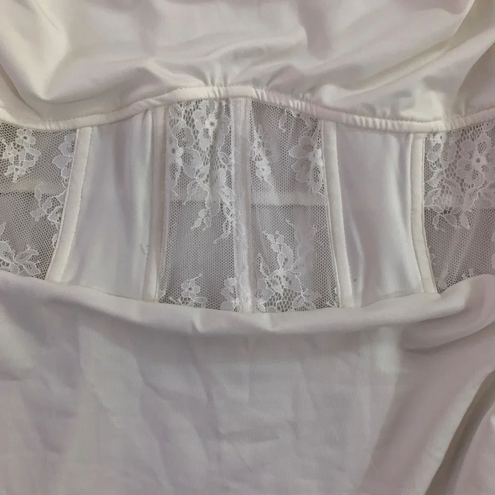 Fancmistery Womens 2XL White Lace Ruched Corset Bodycon Mini Dress NWT *Flaw